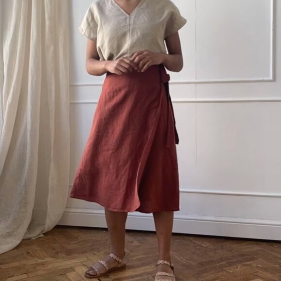 Len ok 100% LINEN Fall Midi skirt- Fall Spice Burnt Orange XS/Small - Picture 3 of 8